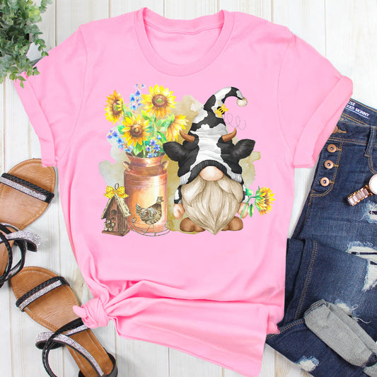 Farmhouse Cow Sunflower Gnome T-Shirt