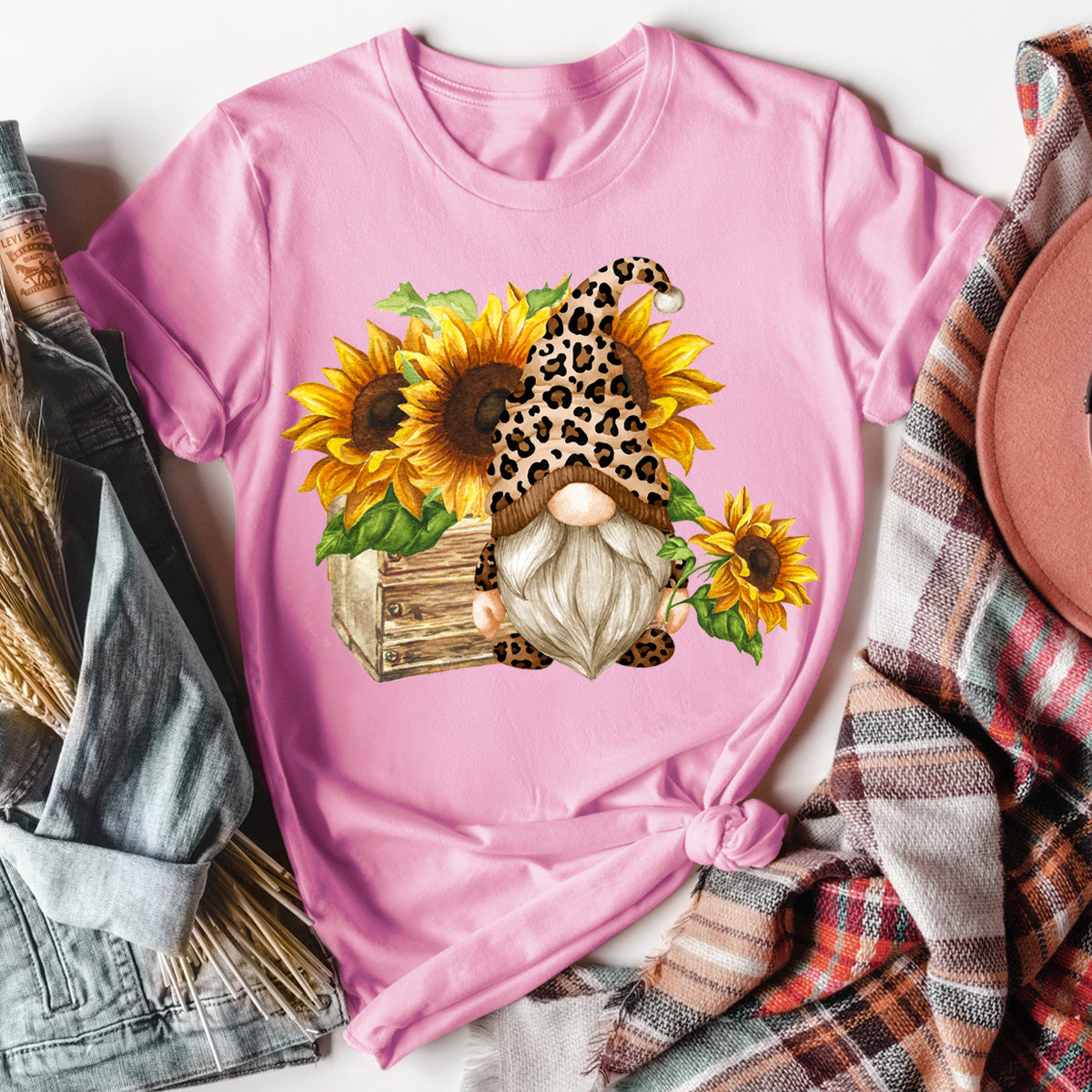 Gnome Leopard Sunflowers T-Shirt
