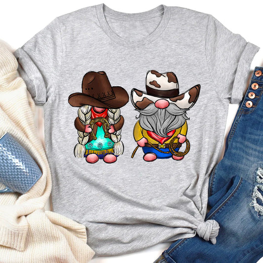 Western Cowboy Gnomes Couple T-Shirt