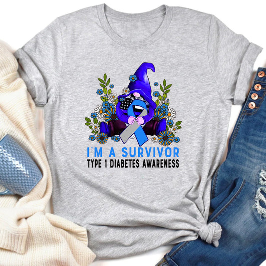 I'm A Survivor Gnome Type 1 Diabetes Awareness T-Shirt