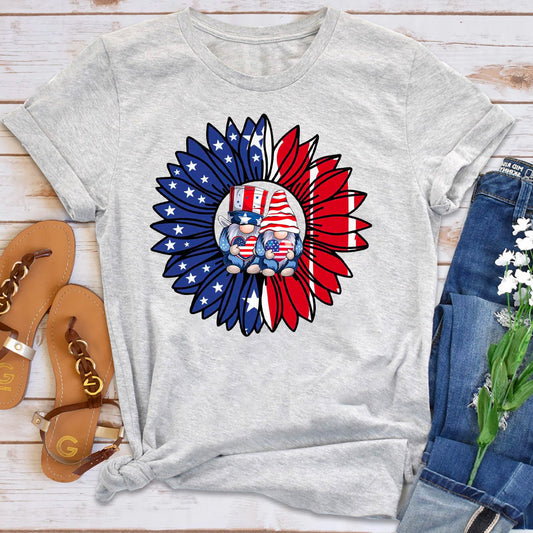 Patriotic Gnomes and Red, White and Blue Sunflower T-Shirt