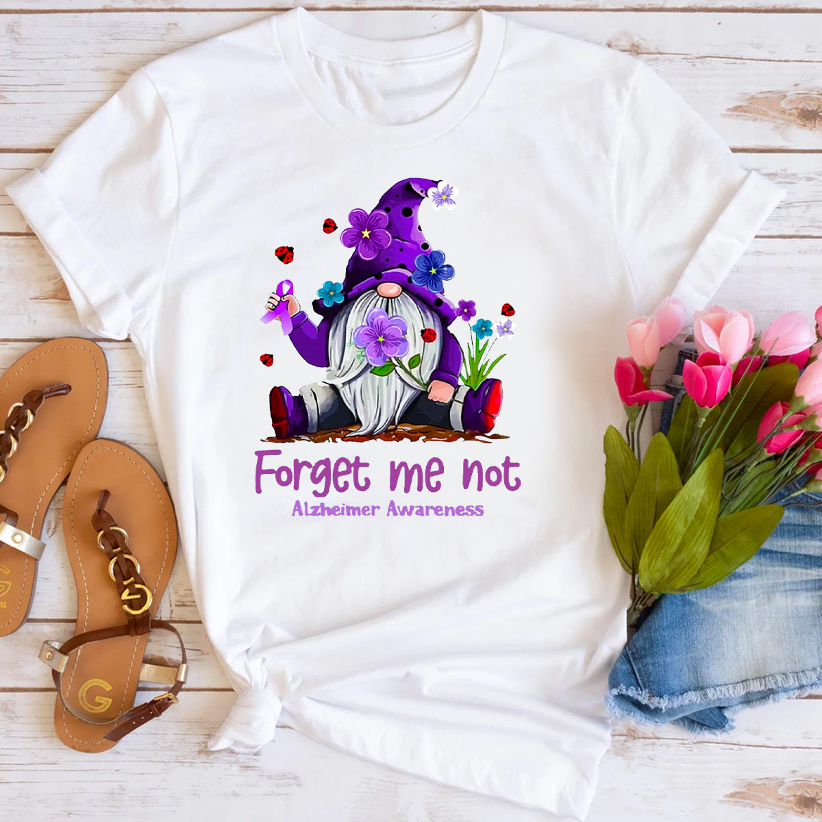Forget Me Not Purple Alzheimer's Awareness T-Shirt