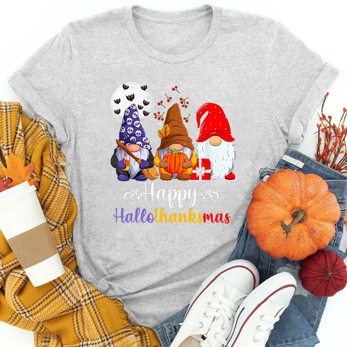 Happy HalloThanksMas Gnomes T-Shirt