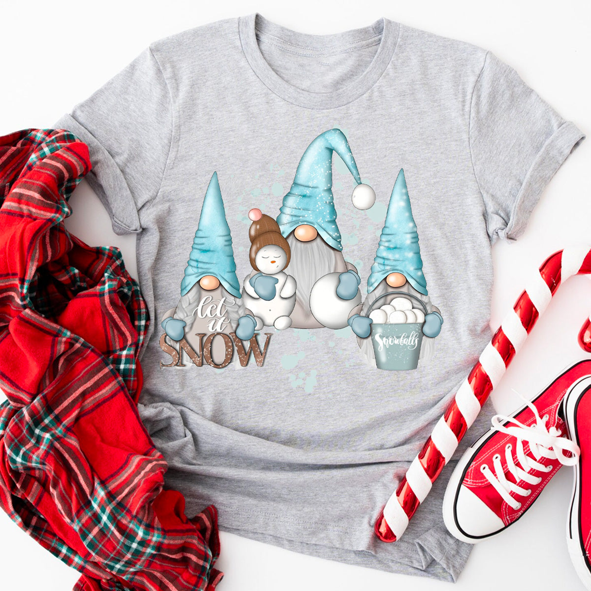 Let It Snow Blue White Gnomes T-Shirt