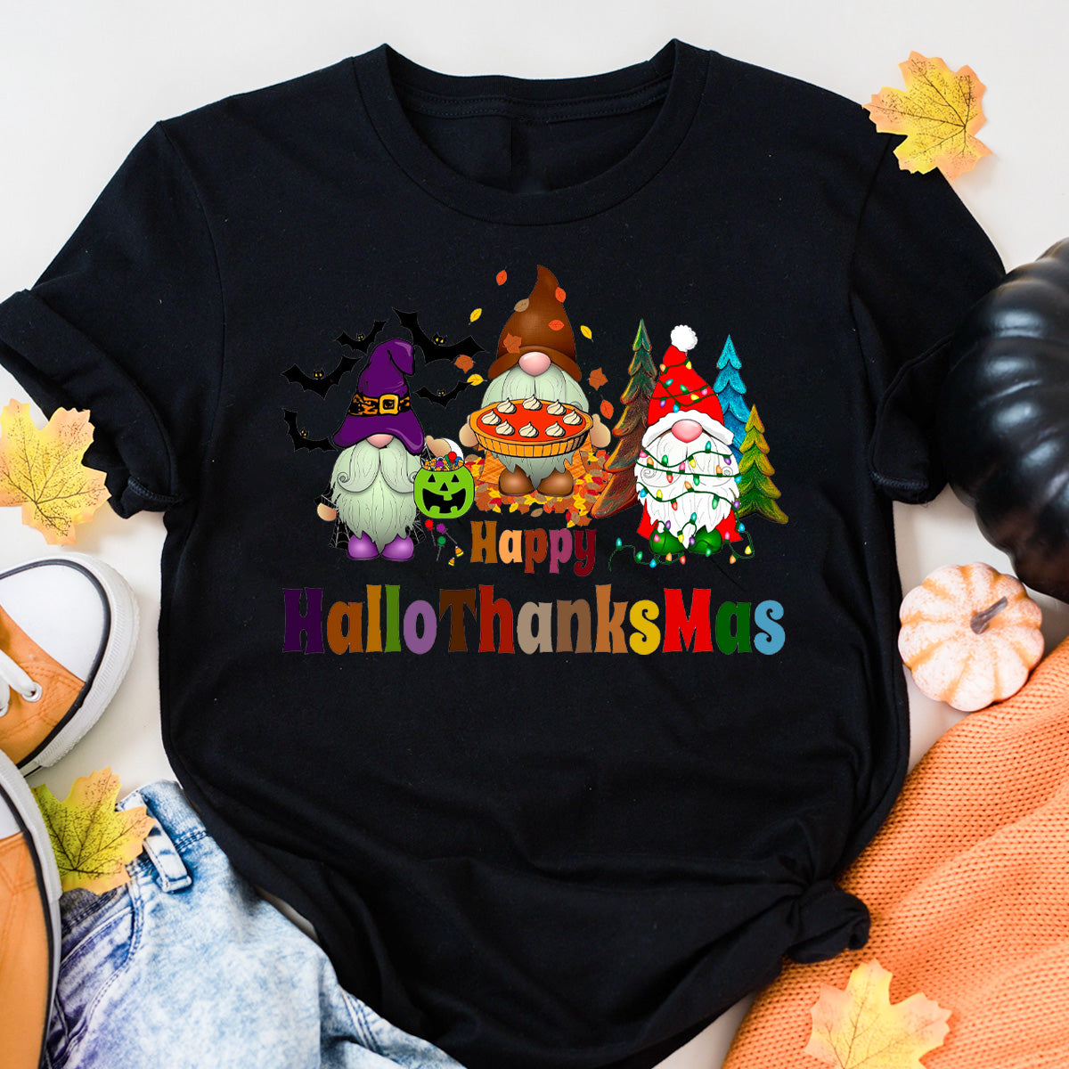 HalloThanksMas Gnomes T-Shirt