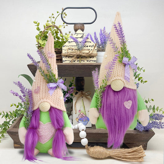 Lavender Love Heart Couple Gnome
