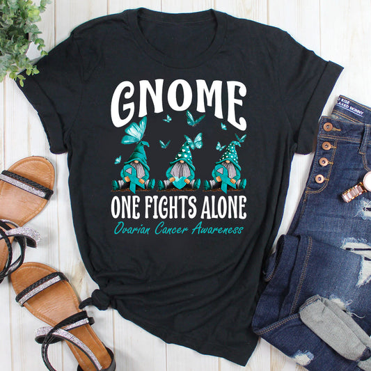Gnome One Fights Alone Ovarian Cancer Awareness T-Shirt