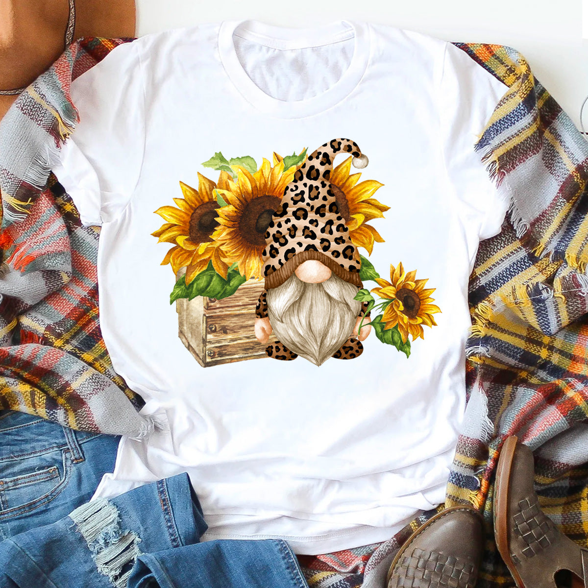 Gnome Leopard Sunflowers T-Shirt