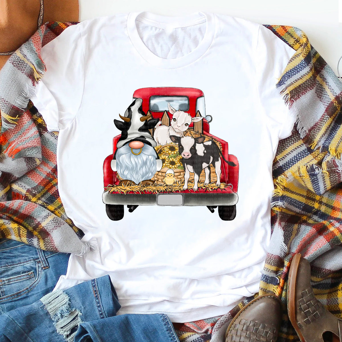 Farm Cow Gnome & Red Truck T-Shirt