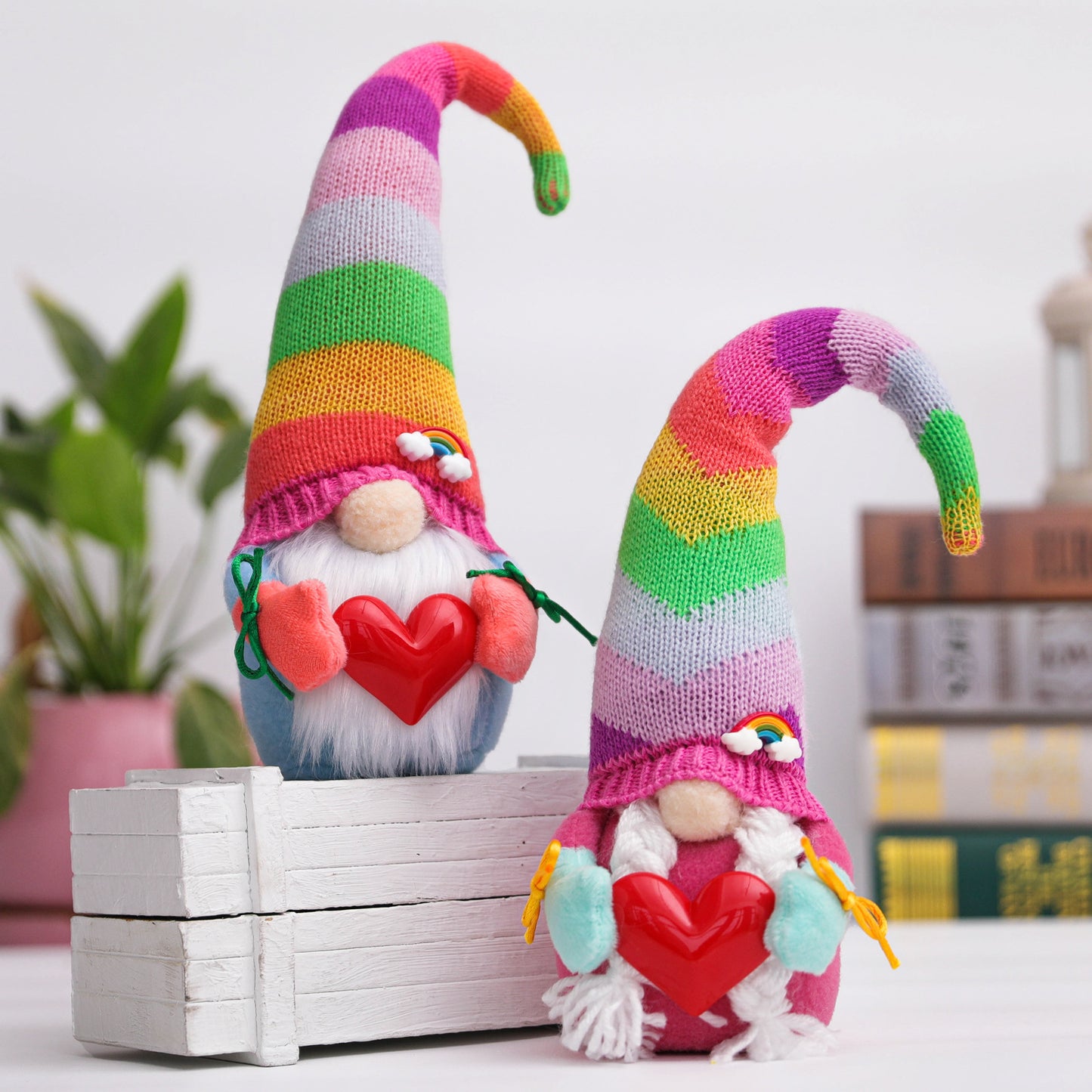 Rainbow Knitted Love Gnome