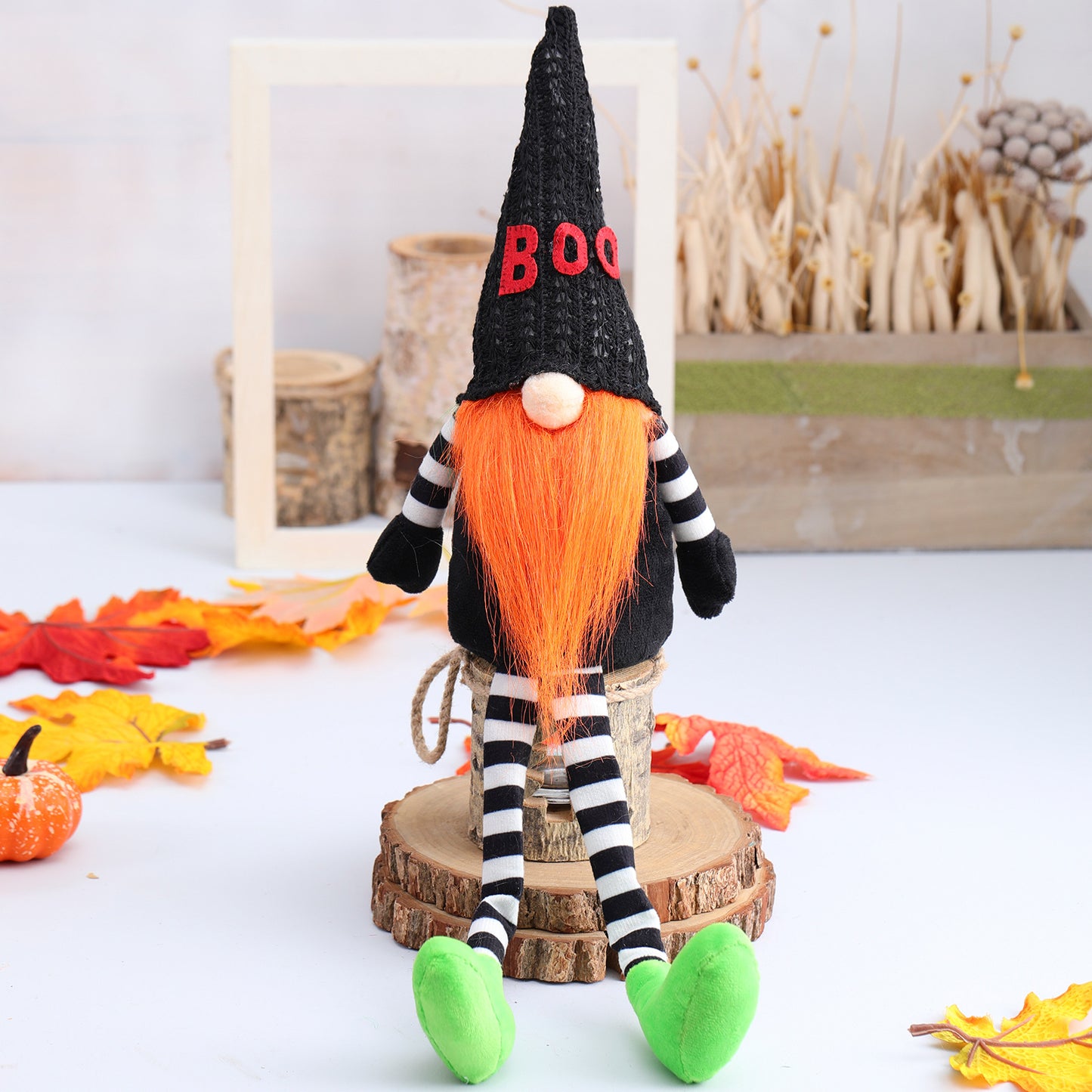 Halloween Black And White Striped Gnome