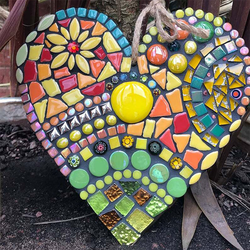 Colorful Garden Mosaic Heart Hanging Ornament