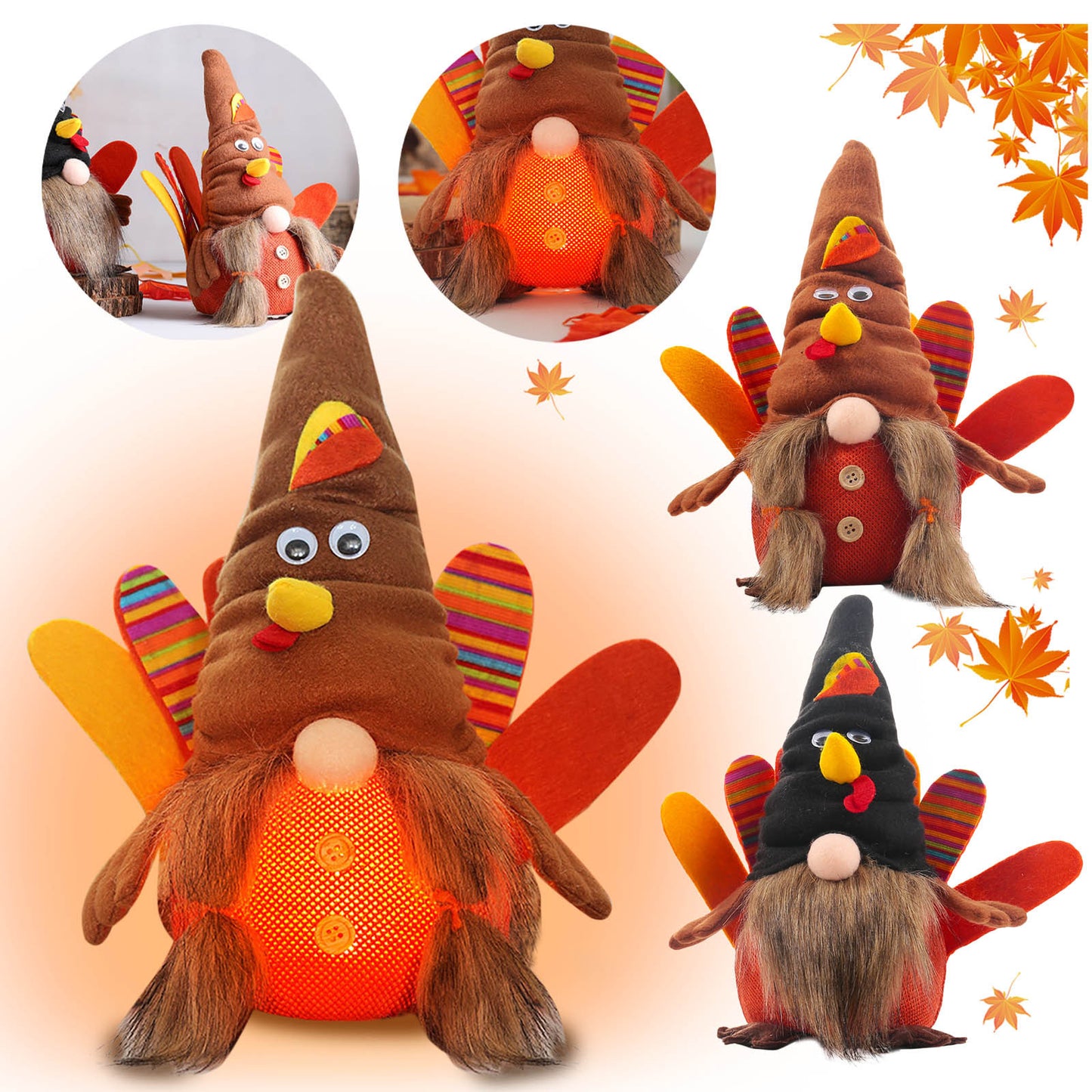 Turkey Couple Gnome with Lights