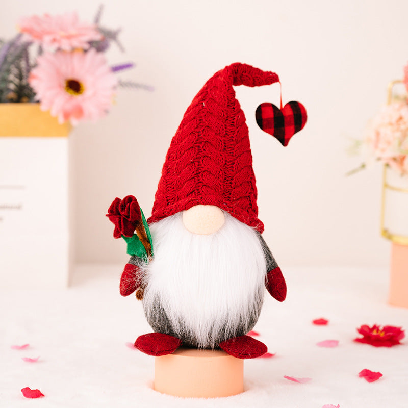 Knit Hat Rose Valentine Gnome